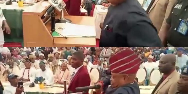 Governor Ademola Adeleke dances to Buga on his first day at work as governor of Osun state (video)