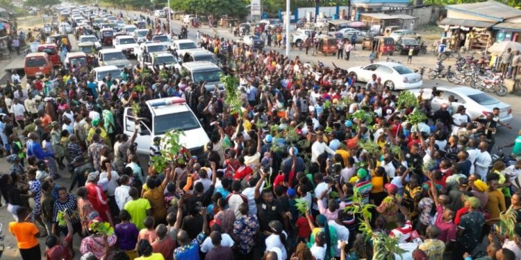 Mammoth crowd welcomes YPP Governorship candidate,  Senator Akpan back from prison in Akwa Ibom