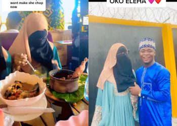Islamic cleric shows how his niqabi wife eats in public without removing her face covering