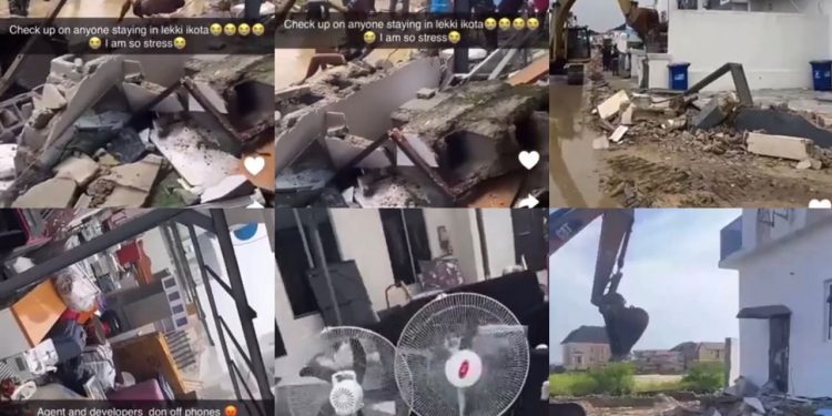 Residents weep as Lagos state govt demolish properties blocking water channels in Ikota