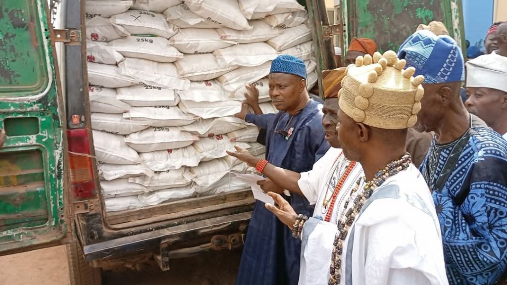 Photo Caption: The Minister of State for Health and Social Welfare, Dr. Iziaq Kunle Salako-, during the handing over of subsidy removal palliatives and free medical services held at Ayetoro, in Yewa North Local Government Area of Ogun State.