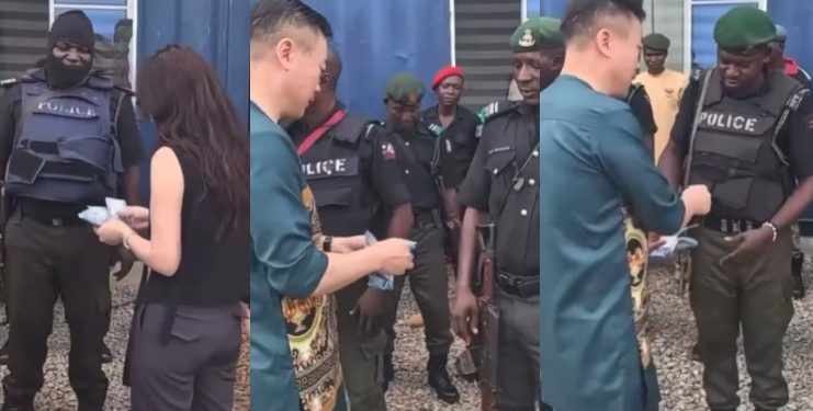 Trending video of police officers lining up to receive N5000 cash gift from their Chinese bosses