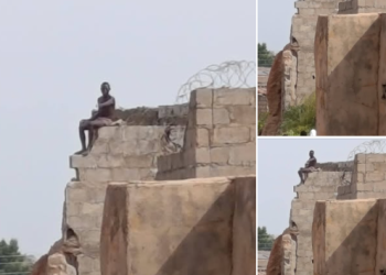 Drama as Katsina man climbs building to express anger after his in-laws took his wife away (video)