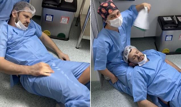 Moment father faints in the delivery room while watching his wife in labour (Video)