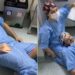 Moment father faints in the delivery room while watching his wife in labour (Video)