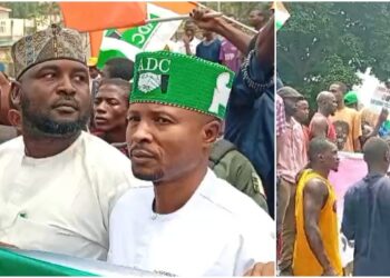 Nafiu Bala-Led ADC Members Protest At INEC HQ Over Chairmanship Dispute
